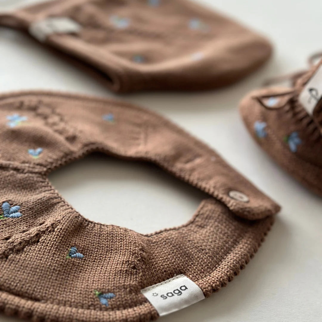 Knitted Bib - Flora - Blueberry on Tahin