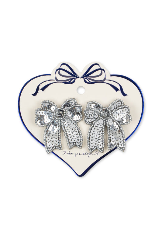 2 PACK SEQUIN BOW HAIR CLIP – SILVER