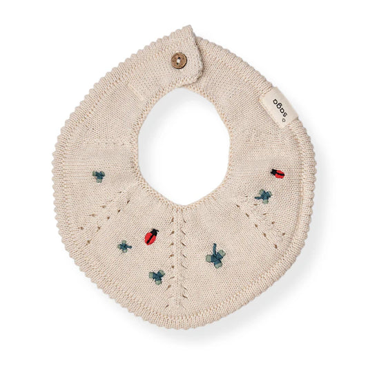 Knitted Bib - Flora - Clover on Cream