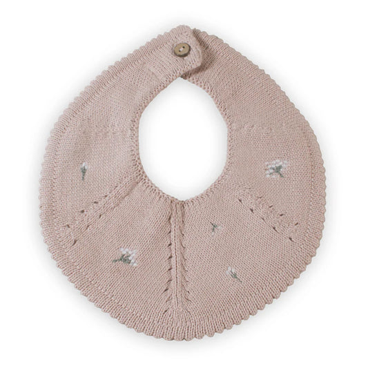 Knitted Bib - Flora - Flower on Mellow Rose