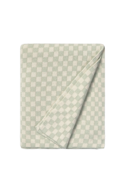 KNITTED BLANKET TILES BLUE SAGE