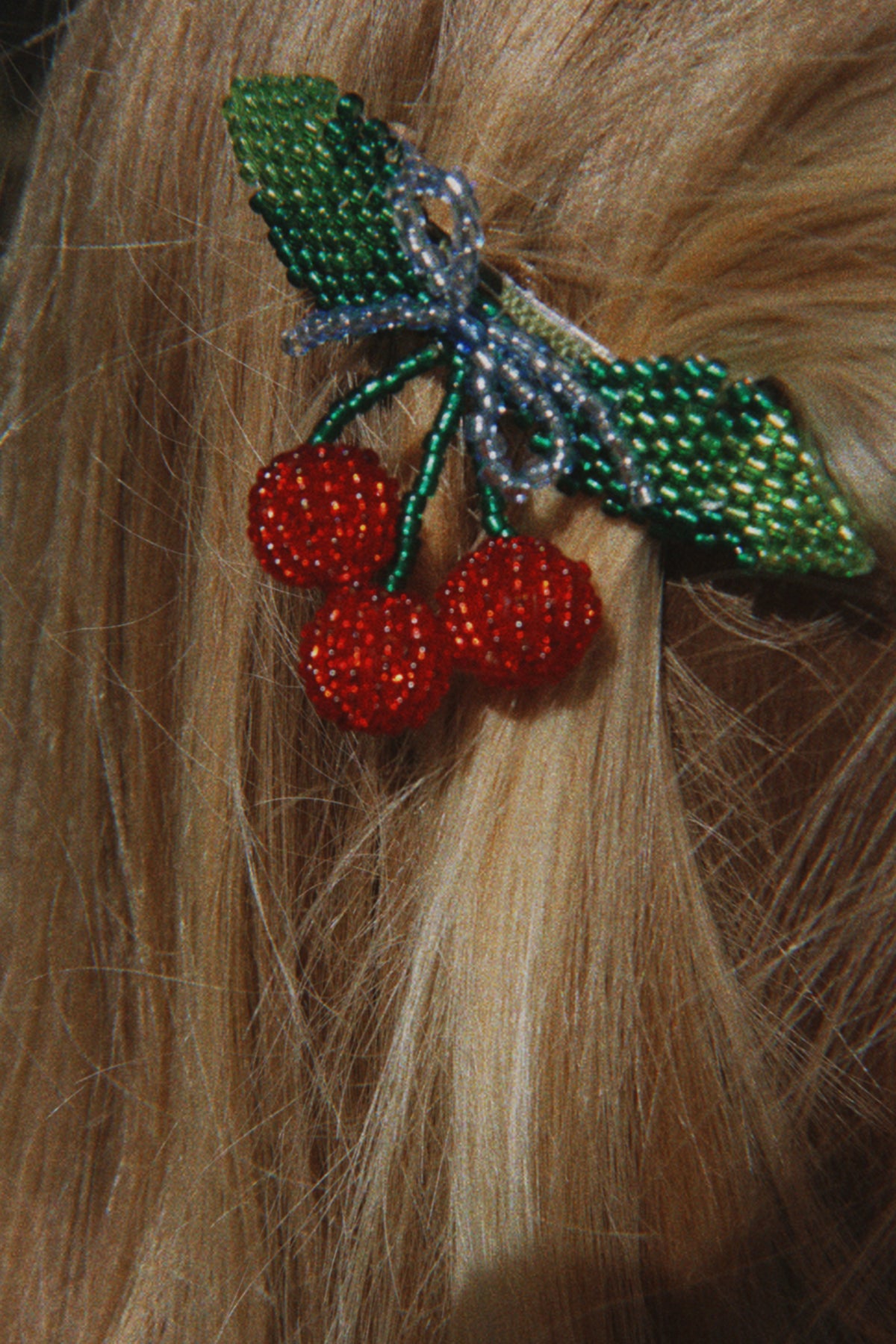 2 PACK BEADED CHERRY BOW HAIR CLIP