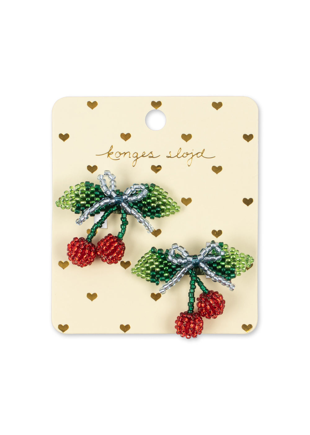 2 PACK BEADED CHERRY BOW HAIR CLIP