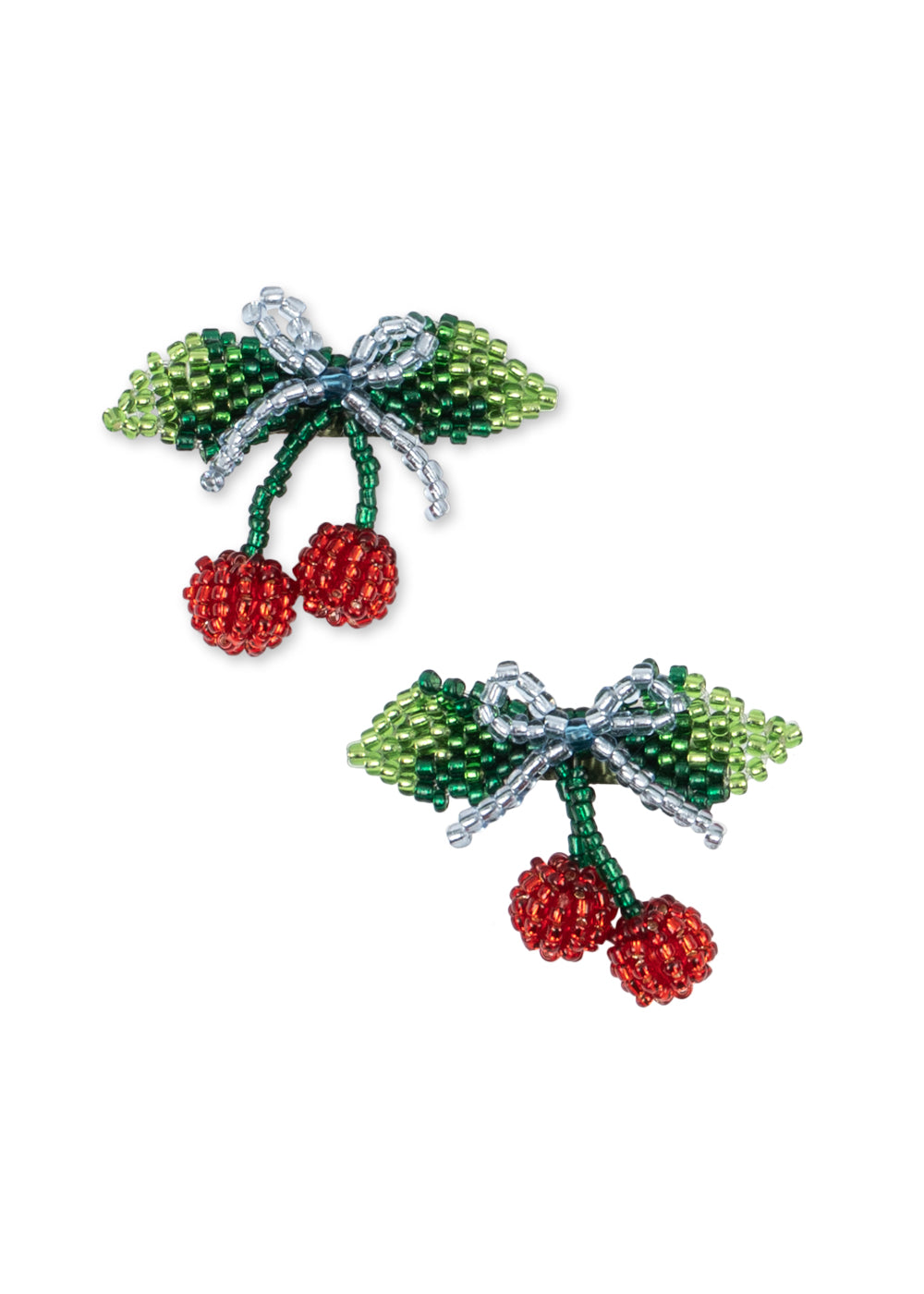 2 PACK BEADED CHERRY BOW HAIR CLIP
