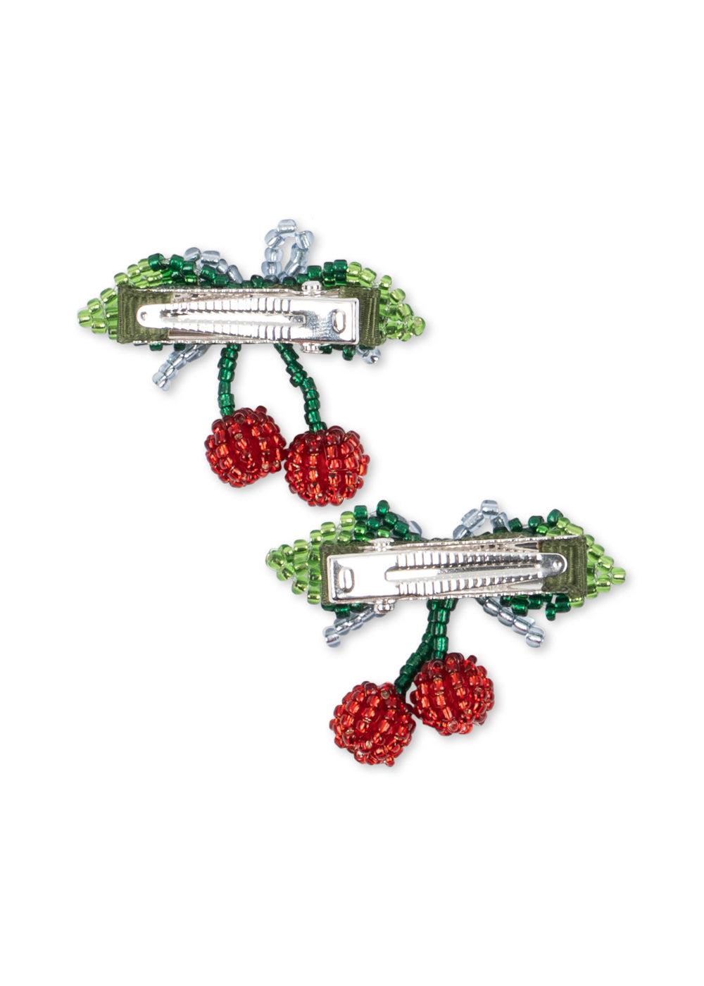 2 PACK BEADED CHERRY BOW HAIR CLIP